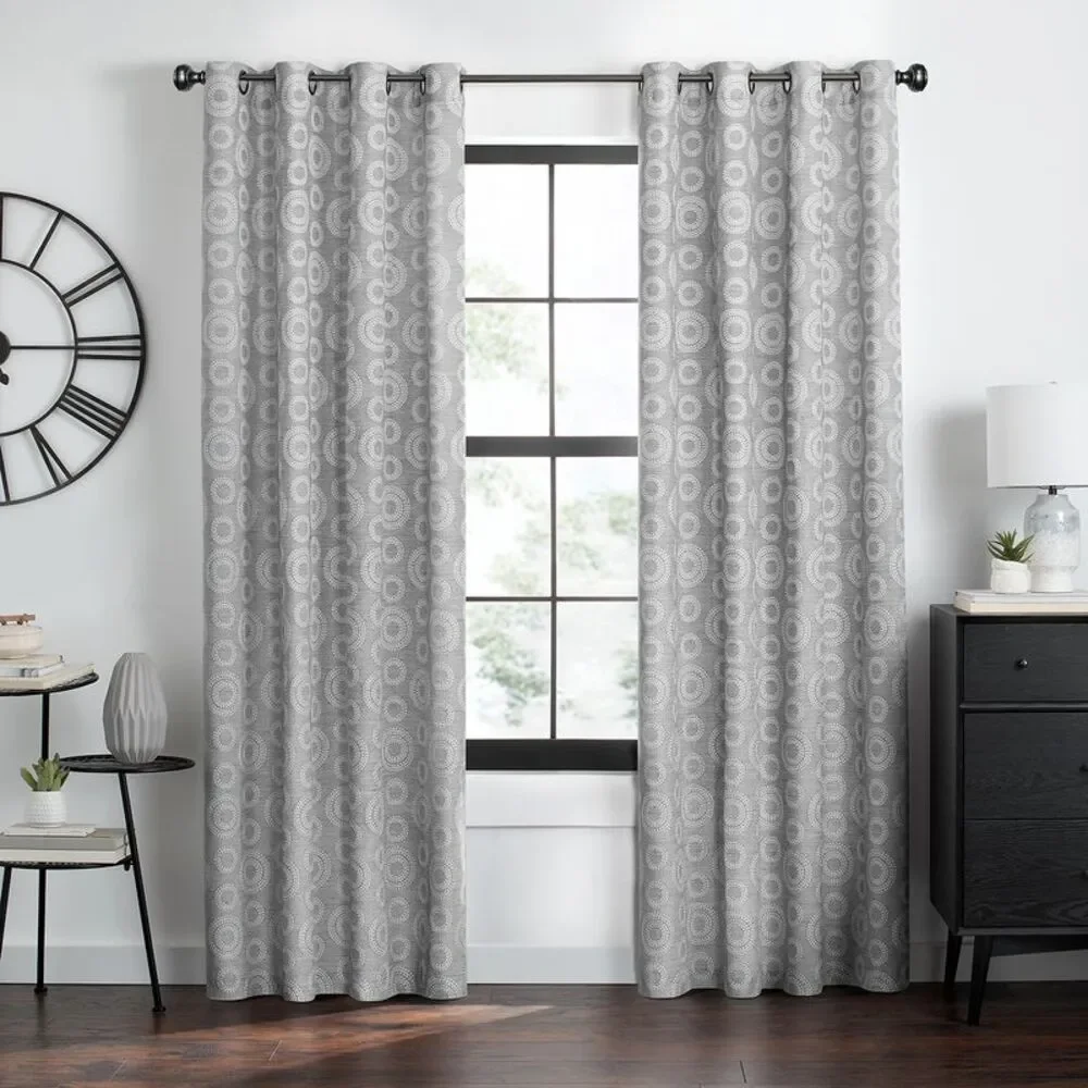 PowerSellerUSA 2-Pack Geometric Window Curtain Panels Woven Jacquard Fabric for